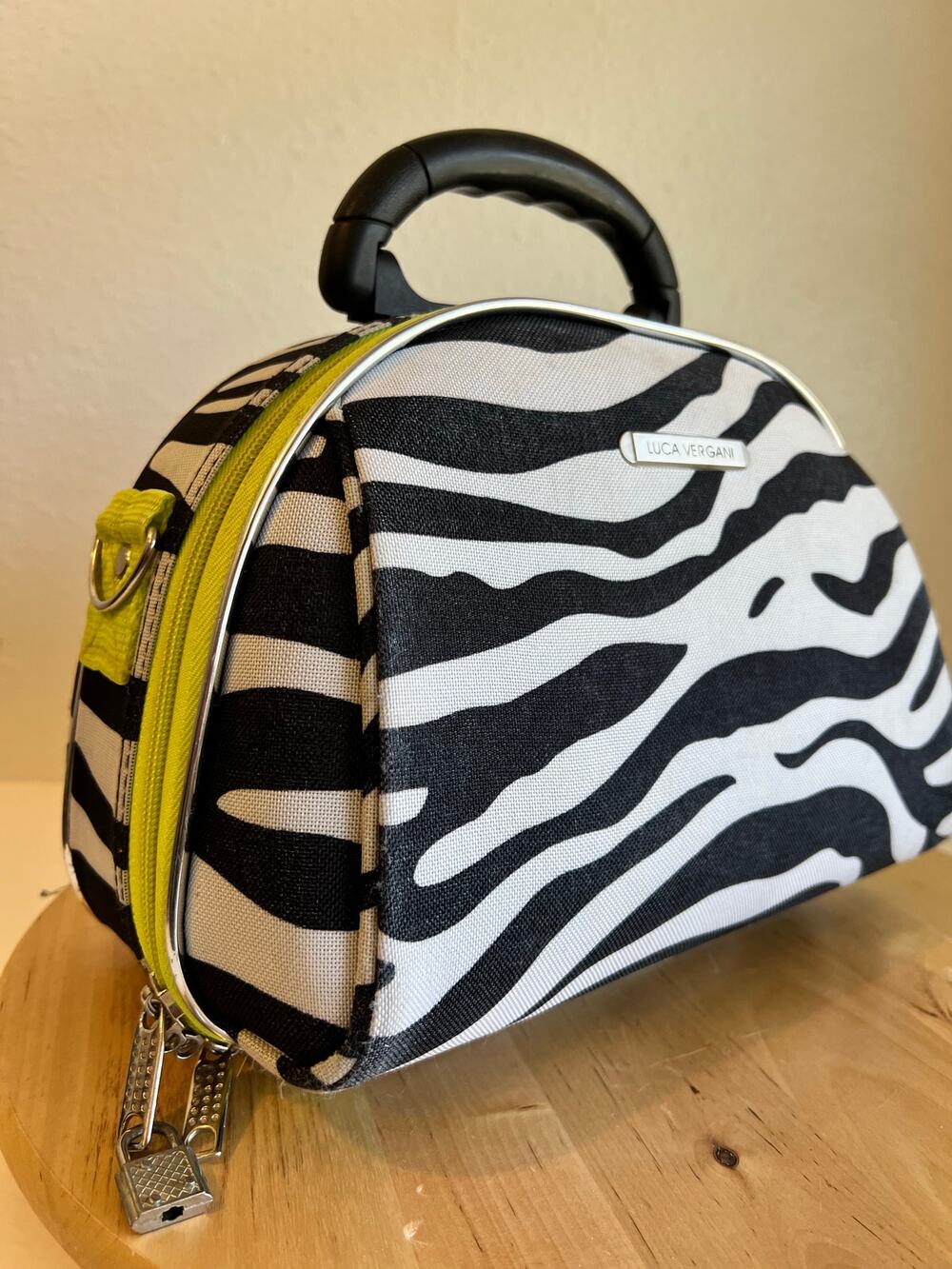 Luca Vergani Zebra Animal Print Top Handle Make up Case Medium Tote Bag